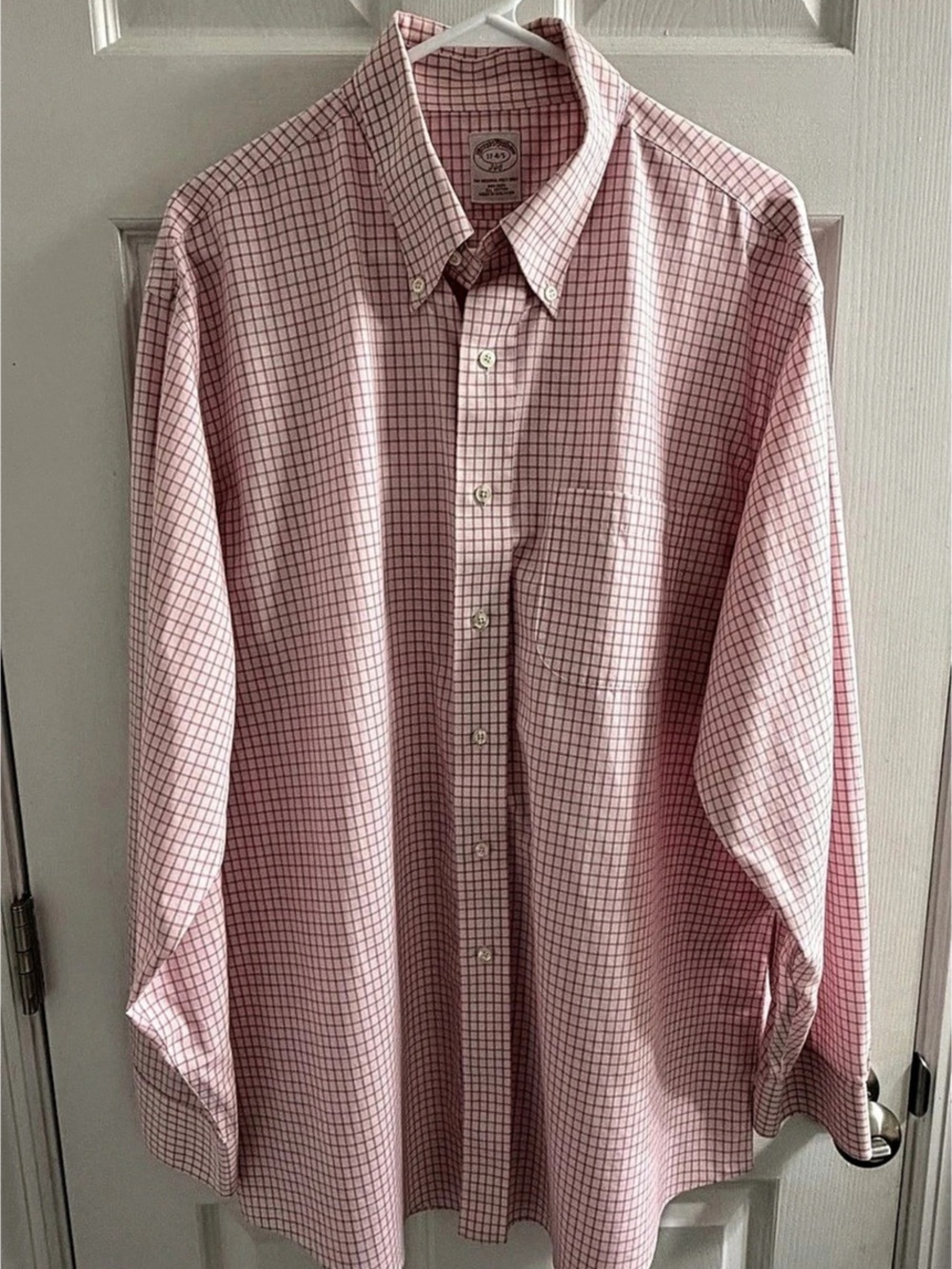 Brooks Brothers 346 The Original Polo Shirt Pink Plaid Button Down Size 17-4/5